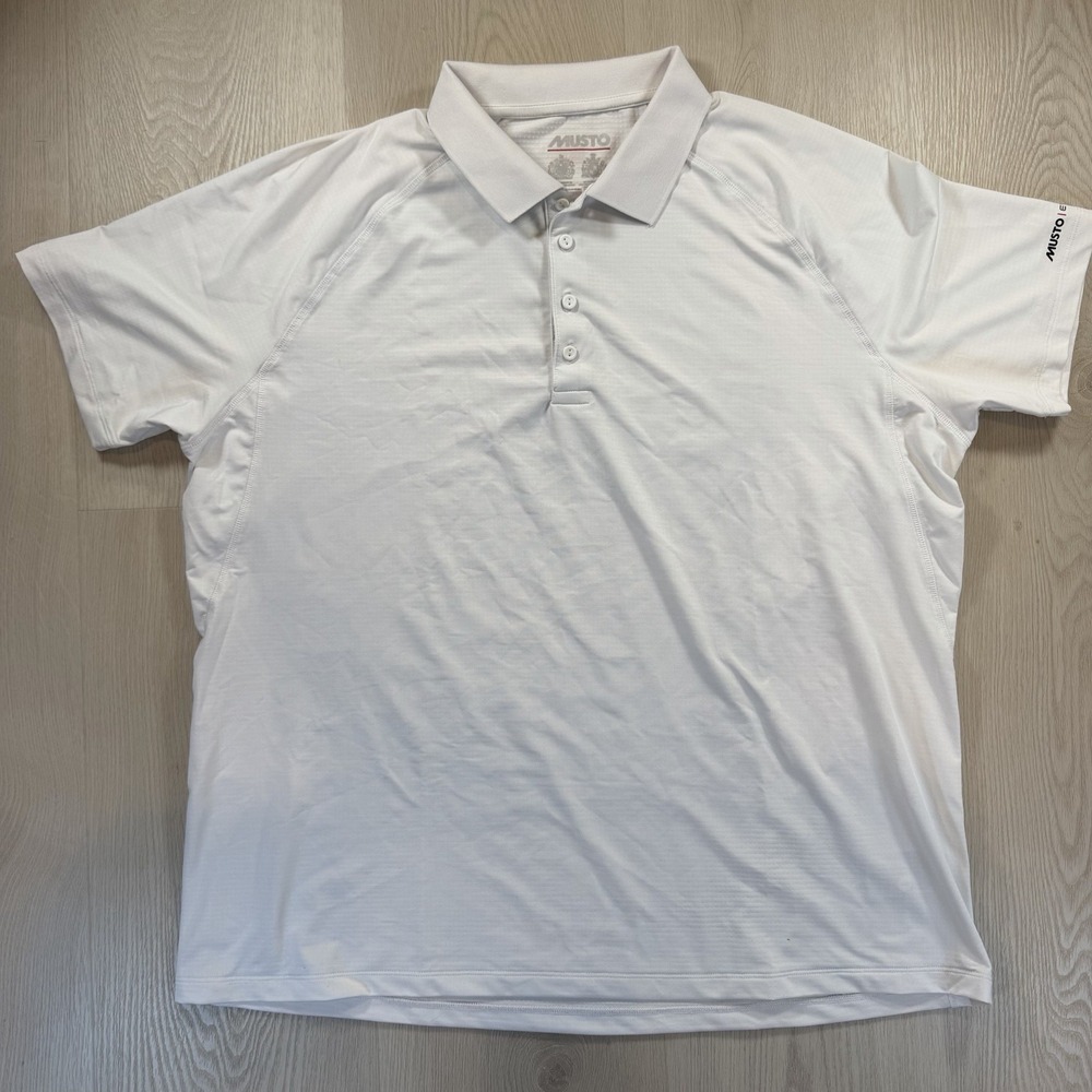 Musto Polo Shirt Mens Medium white Solid Sailing Performance Stretch Top